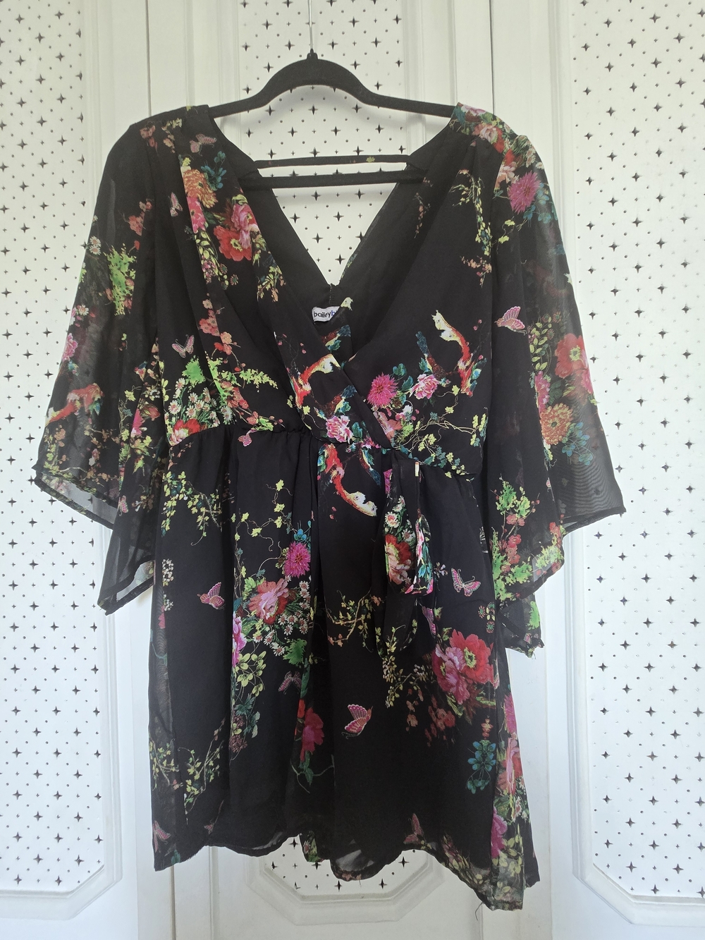 Floral Wrap Romper - Black with Multicolor Bloom